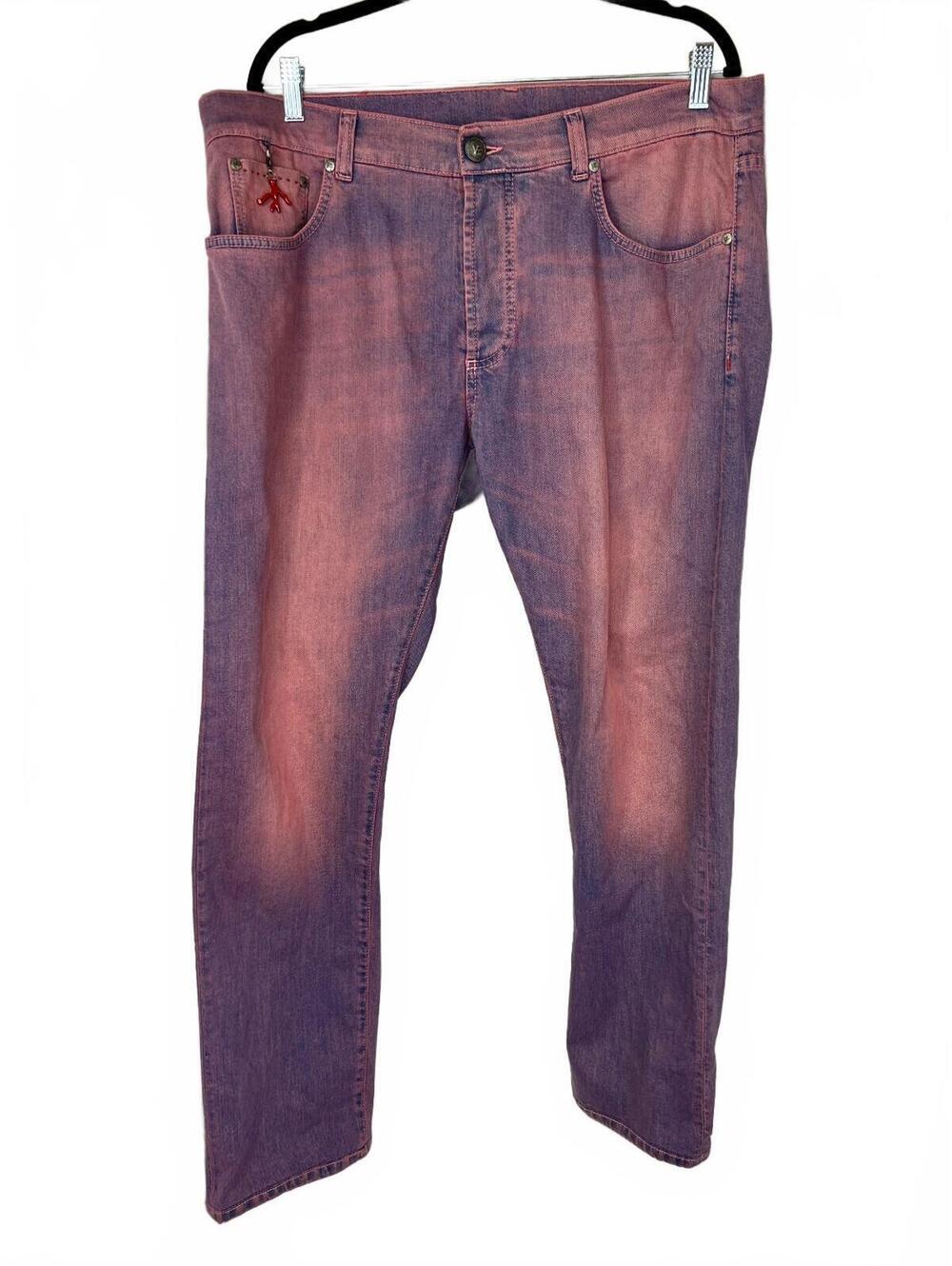 Isaia Napoli Waist 38" Pink and Purple Gradient Overdyed Denim Jeans Coral Charm